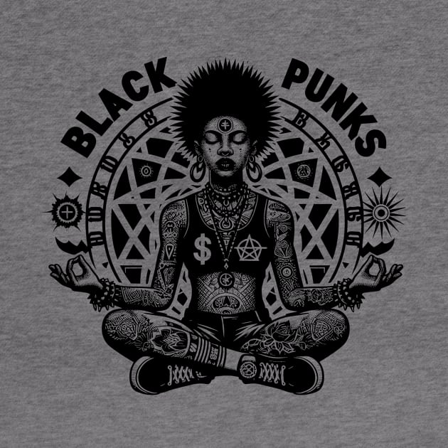 Empower Your Style with Black Punks Tattooed Afro Punk Woman Meditating Tee by Soulphur Media